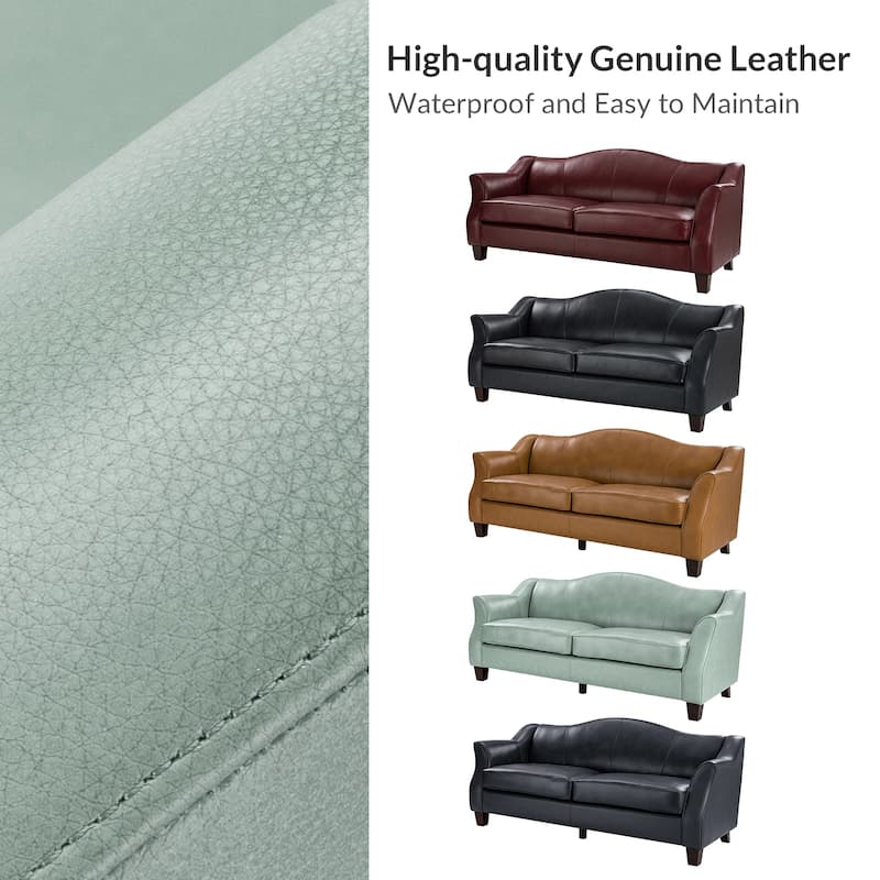 Sandra 81.5" Classic Genuine Leather Sofa With Solid Wood Legs By HULALA HOME