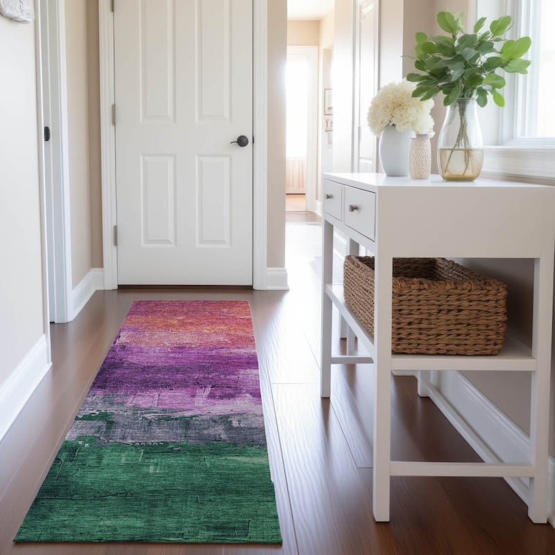 Premium Washable Super Soft Modern Brushstrokes Mayfield Rug - Purple - 2'3" x 7'6"
