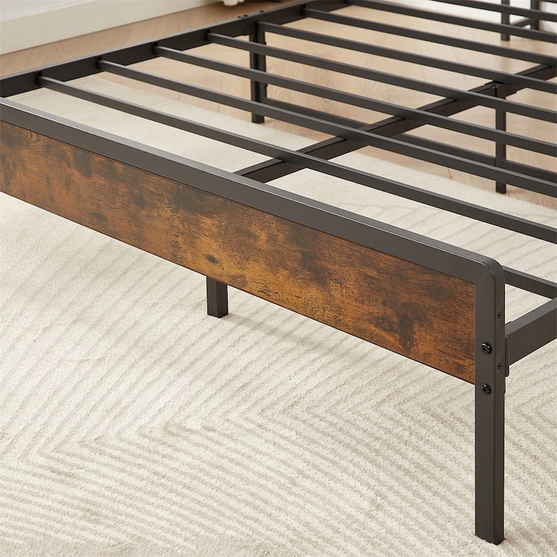 Metal Bed Frame with Charging Station and Slats
