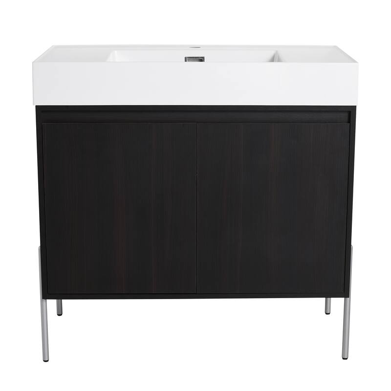 36-Inch Bathroom Vanity with Resin Sink, Floor-to-Ceiling Storage Cabinet, Soft Close Doors, and Easy Assembly