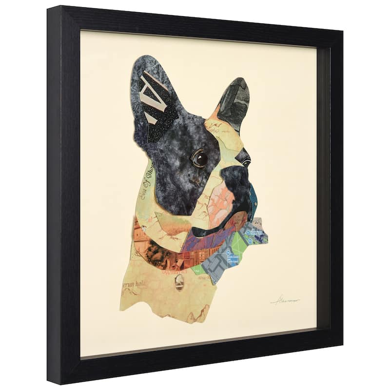 Empire Art "Boston Terrier Closeup" Alex Zeng's dimensional collage, under glass & a black shadow box frame