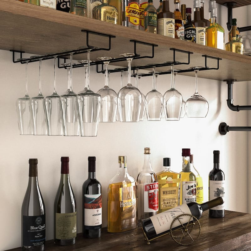 Wallniture Brix Stemware Wine Glass Rack Under Cabinet Storage Metal Glass Hanger (Set of 2)