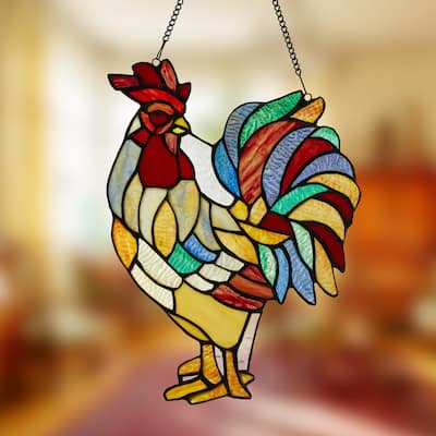 River of Goods 15.25"H Rusty the Rooster Stained Glass Window Panel