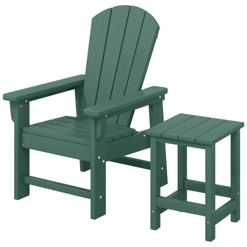Laguna Kids Outdoor Poly Adirondack Chair With Side Table 2-Piece Set - Dark Green