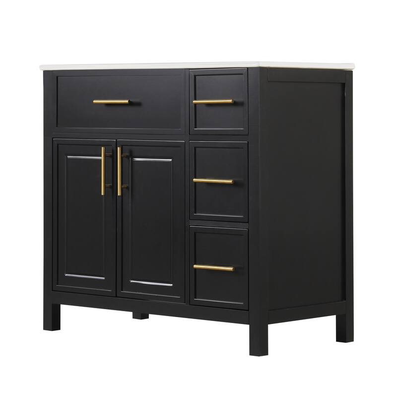 24 inch MDF Bathroom Vanity with Sink Top, Bathroom Vanity Cabinet with Two Doors and Three Drawers