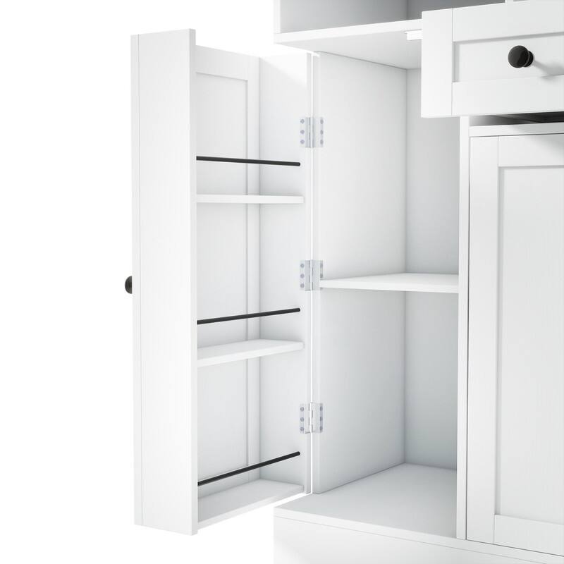 Large Kitchen Pantry Storage Cabinet Cupboard, Buffet with Hutch and Pull-Out Side Cabinet for Enhanced Kitchen Organization