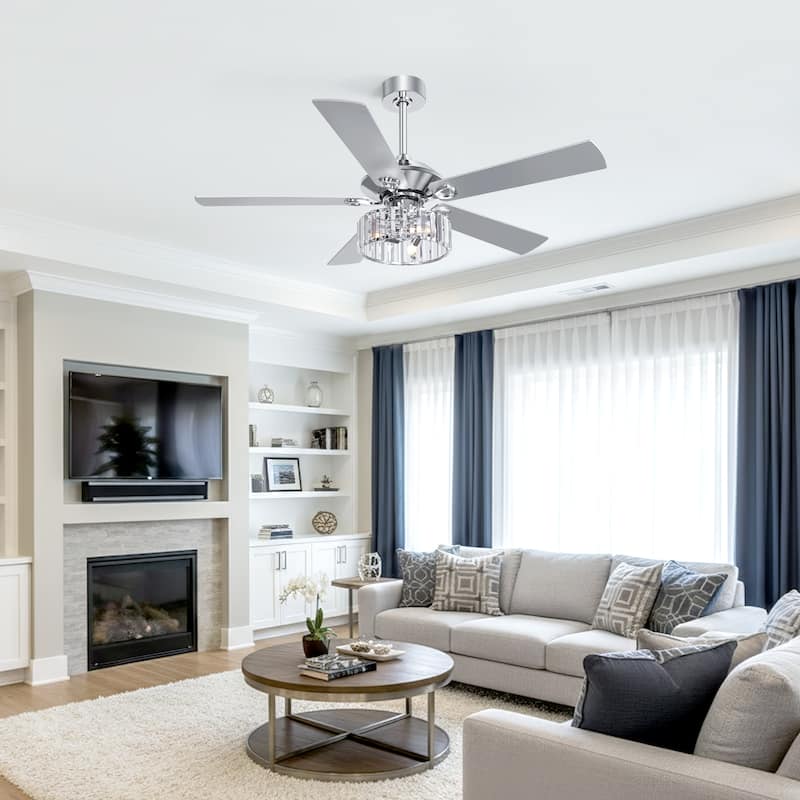 52 IN Chrome 5-Blade Ceiling Fan with Light Kit and Remote
