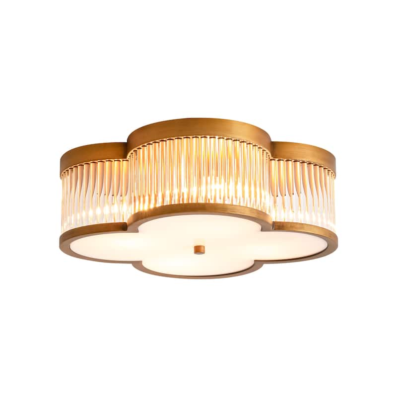 15.7" 4 - Light Vintage Gold/Black Glass Flush Mount Ceiling Light - Glam Glass Droplet Fixture for Dining Room - 4 Light