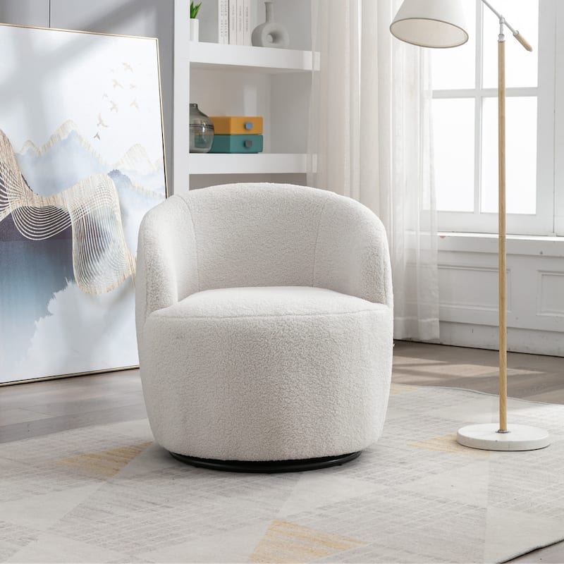 Teddy Fabric Swivel Accent Armchair Barrel Chair - Ivory