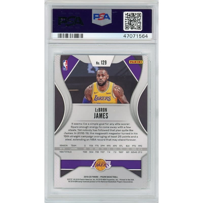 LeBron James 2019 Panini Prizm Basketball Card #129 Graded PSA 10 GEM MINT - 8'6" x 11'6"