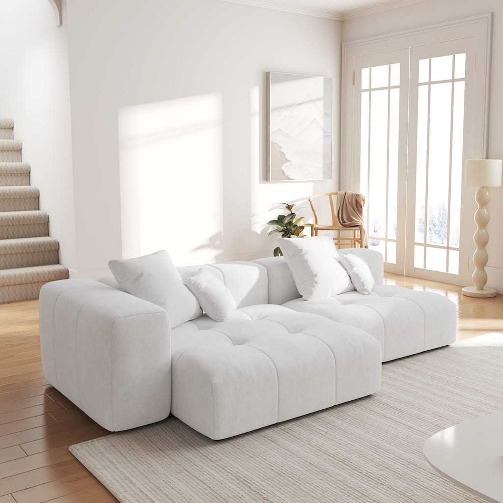 92.04" Linen Modular Sofa Chaise Sectional Sofa with Pillows