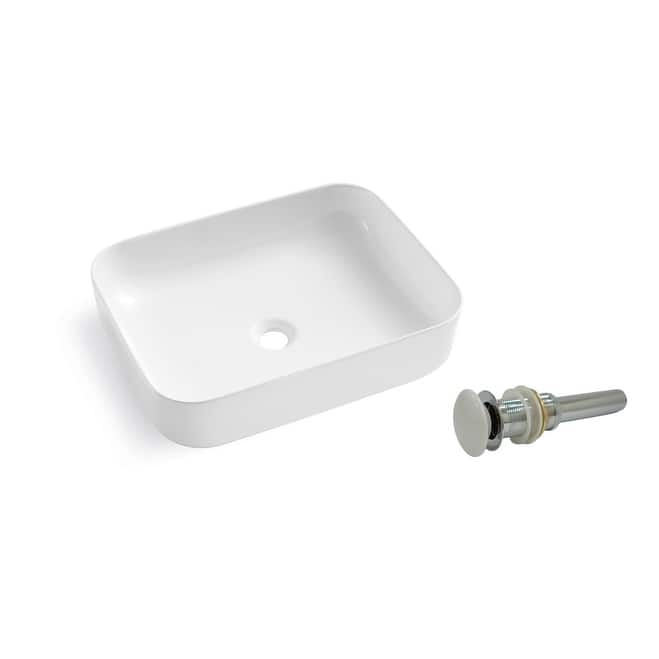 20 Inch Bathroom Rectangular Vessel Sink Above Counter Porcelain Ceramic Top Mount Art Basin With Matching Pop-up Drain
