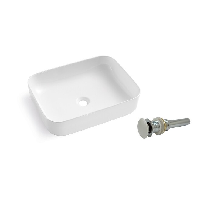 Ceramic Bathroom Sink With Faucet And Pop Up Drain Combo, 19" X 15" Above Counter Porcelain