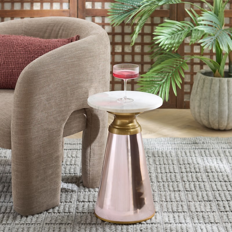 SAFAVIEH Home Guido Side Table - 12"W x 12"D x 18"H - Pink/White