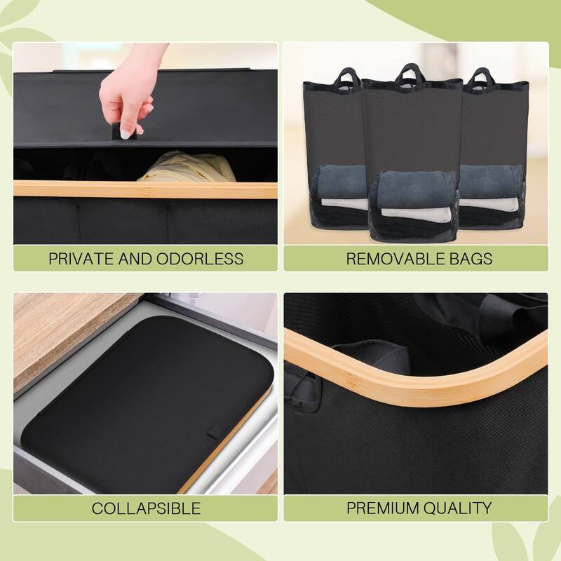 Laundry Hamper 3 Section, 160l Extra Large Hampers,Dirty Clothes Hamper Collapsible Laundry Basket Organizer