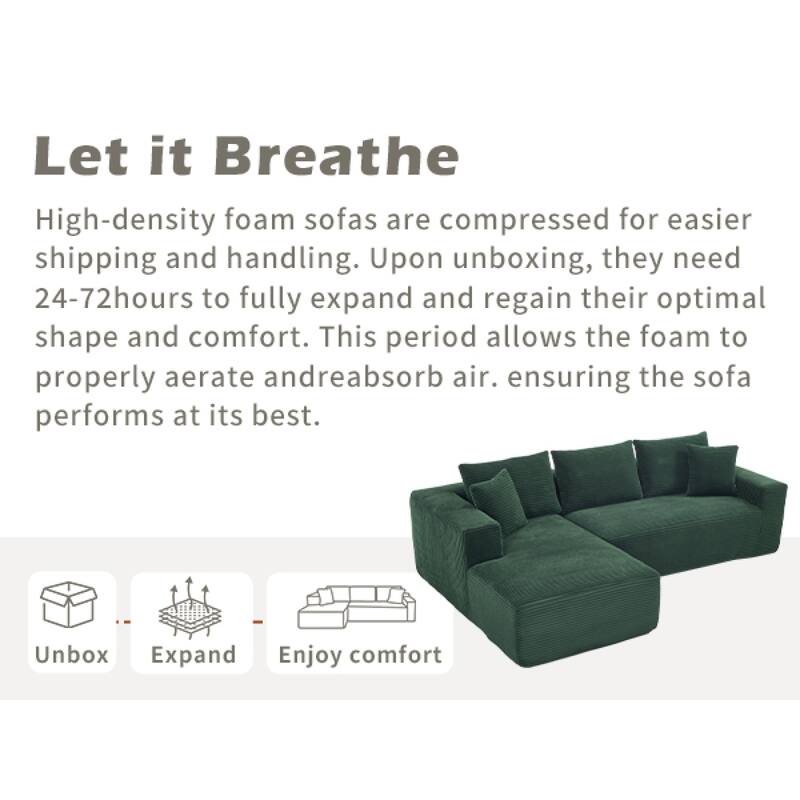 Roomfitters Modular Sectional Sofa L-Shape Cloud Couch with Oversized Left Facing Chaise, Memory Foam 2-Seat Sofa