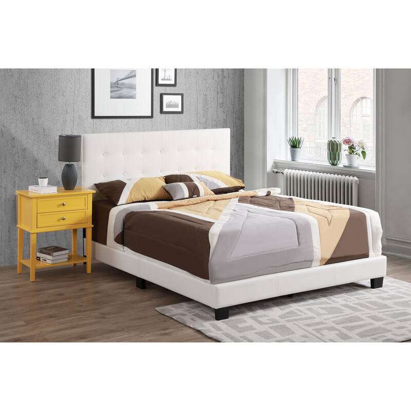 Queen Size PU Platform Bed with Sturdy Frame and Modern Design - White