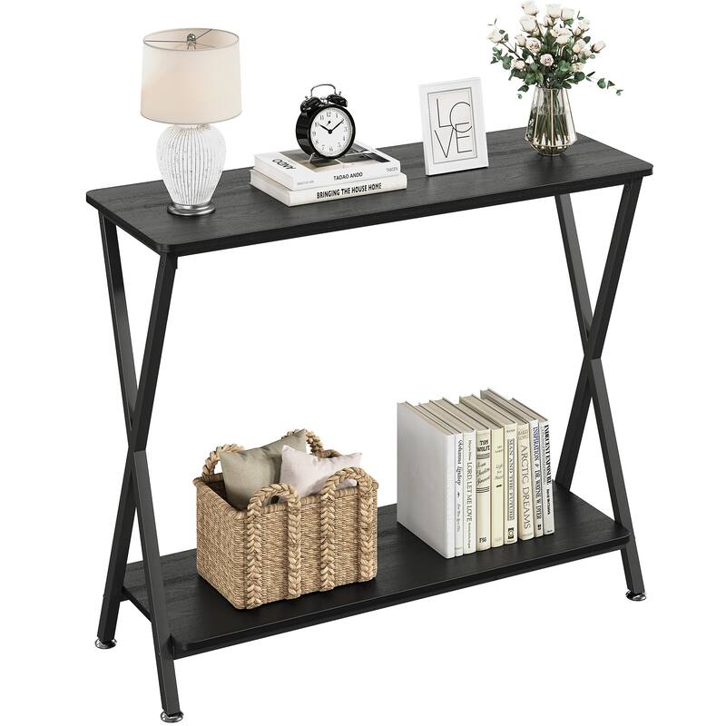 Sofa Tables Narrow Entryway Table with Storage Shelf and Metal Frame