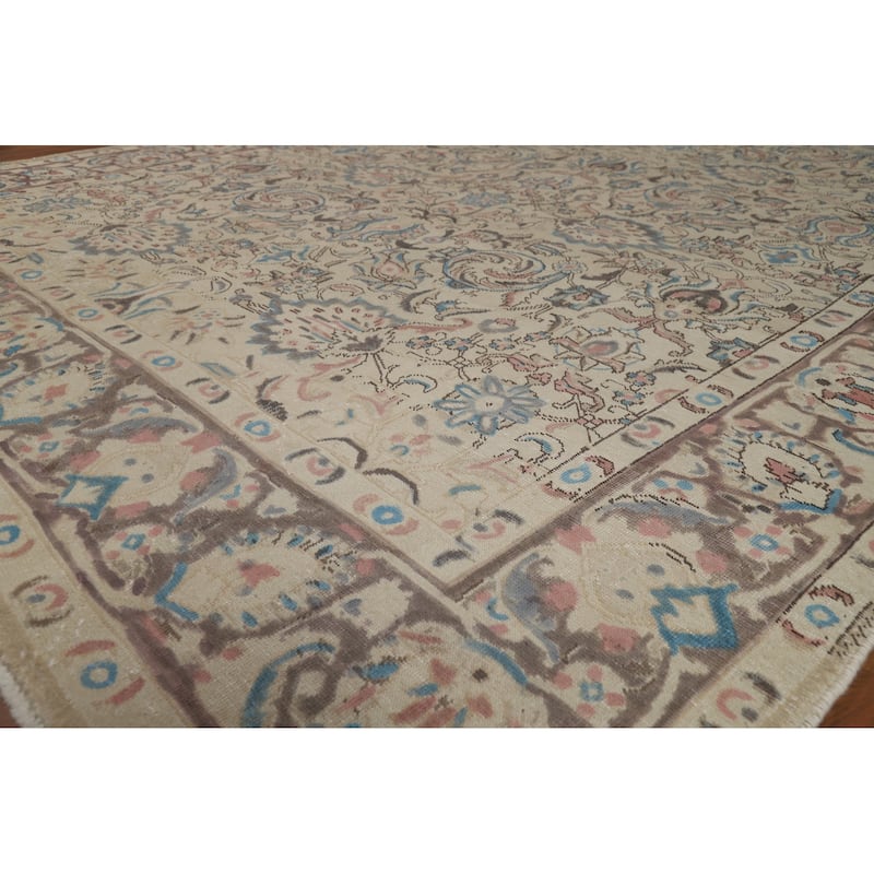 Floral Tabriz Persian Area Rug Distressed Handmade Wool Carpet - 8'8"x 11'5"
