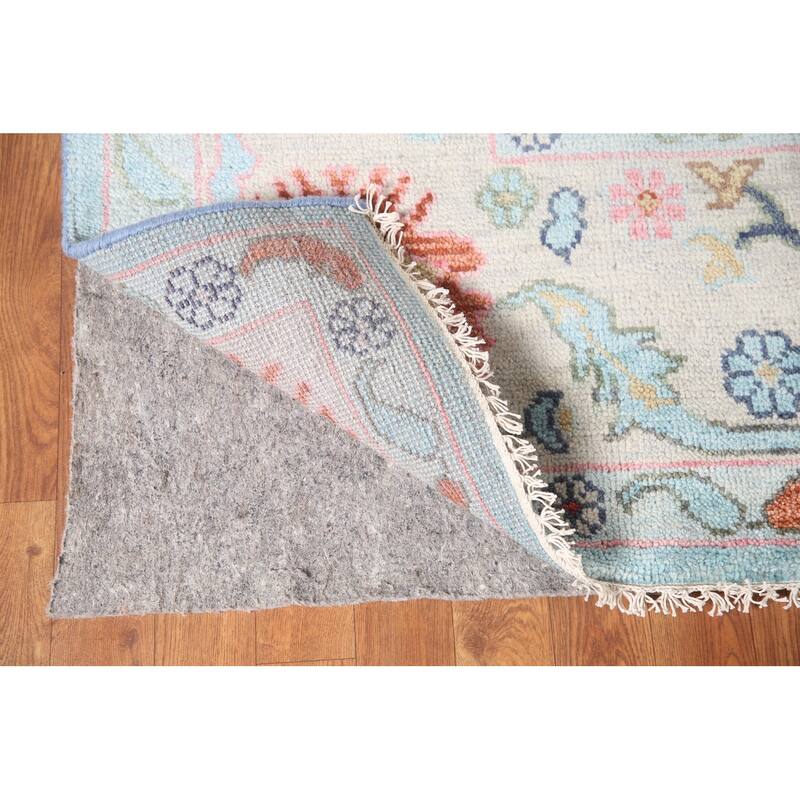 Light Blue Floral Oushak Area Rug Hand-Knotted Oriental Wool Carpet - 8'11"x 11'10"