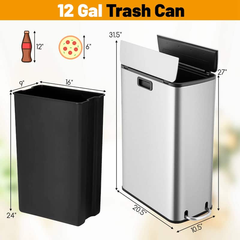 Costway 12 Gallon Wings Open Lid Trash Can with Soft-Closing Lids &