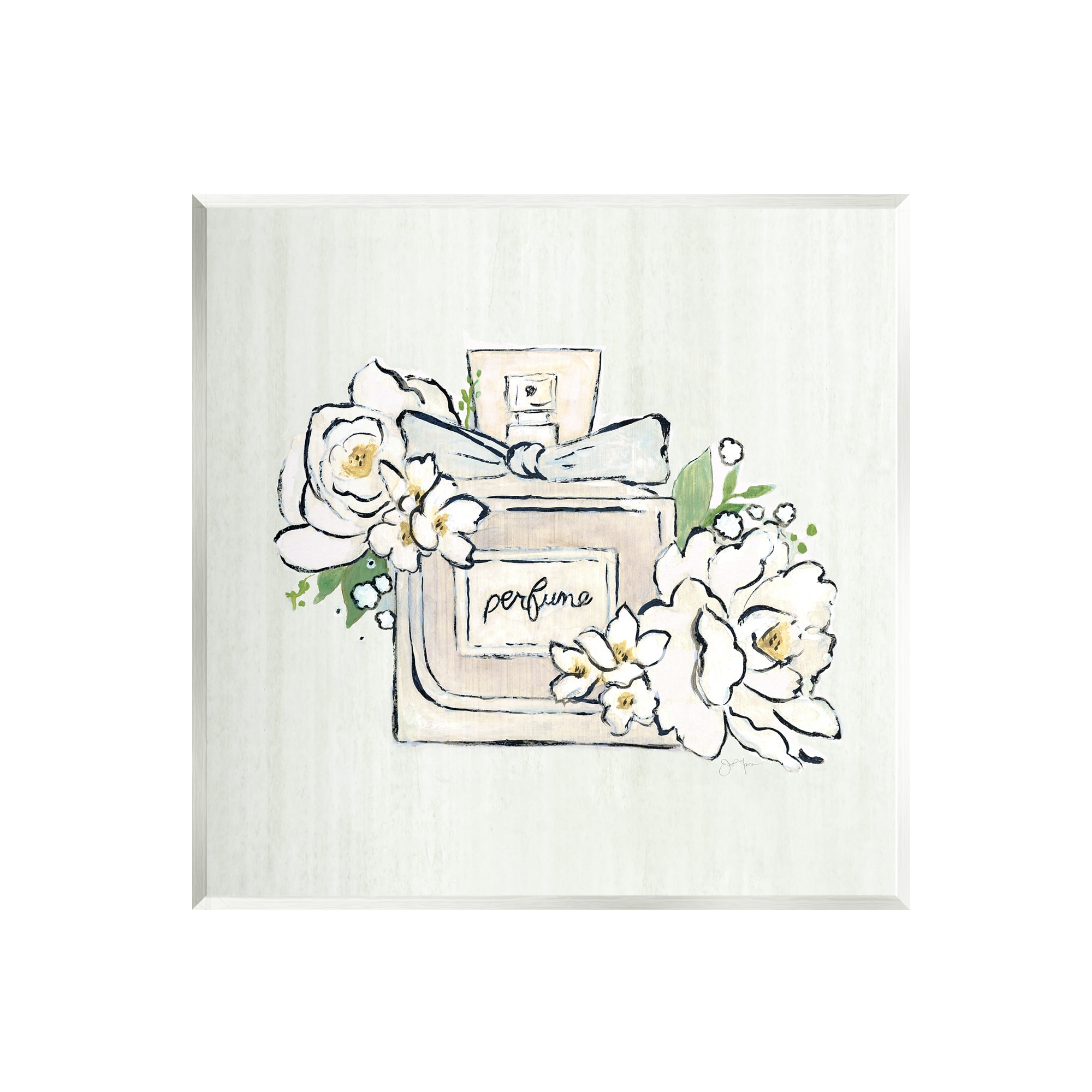 Stupell Industries Blooming White Floral Display on Glam Designer Bookstack  Wall Art, 11 x 14, Black Framed
