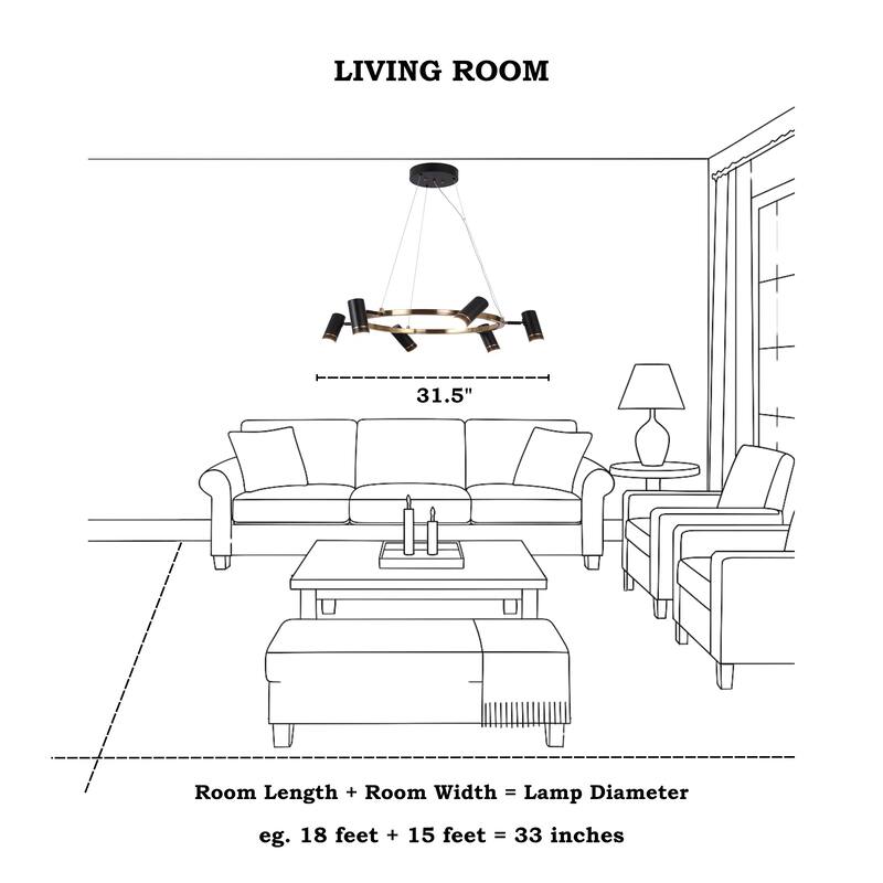 Modern 6-Light Black LED Chandelier Wagon Wheel Pendant Lights for Dining Room - 31.5 "