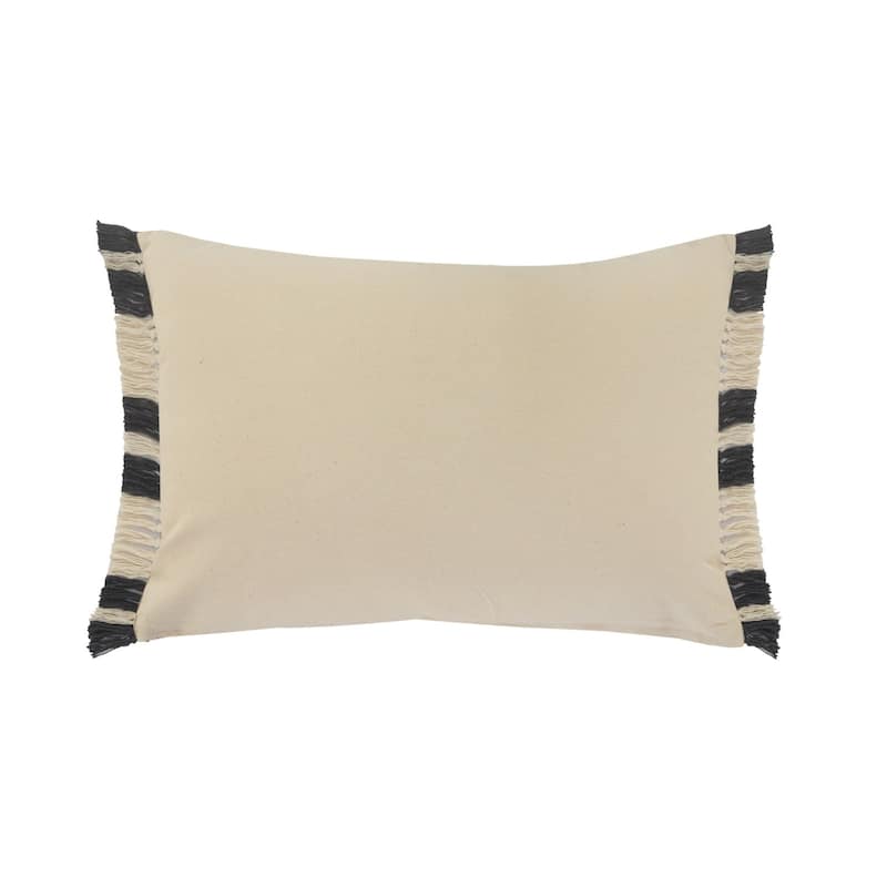 16" X 24" Gray And White 100% Cotton Striped Zippered Pillow