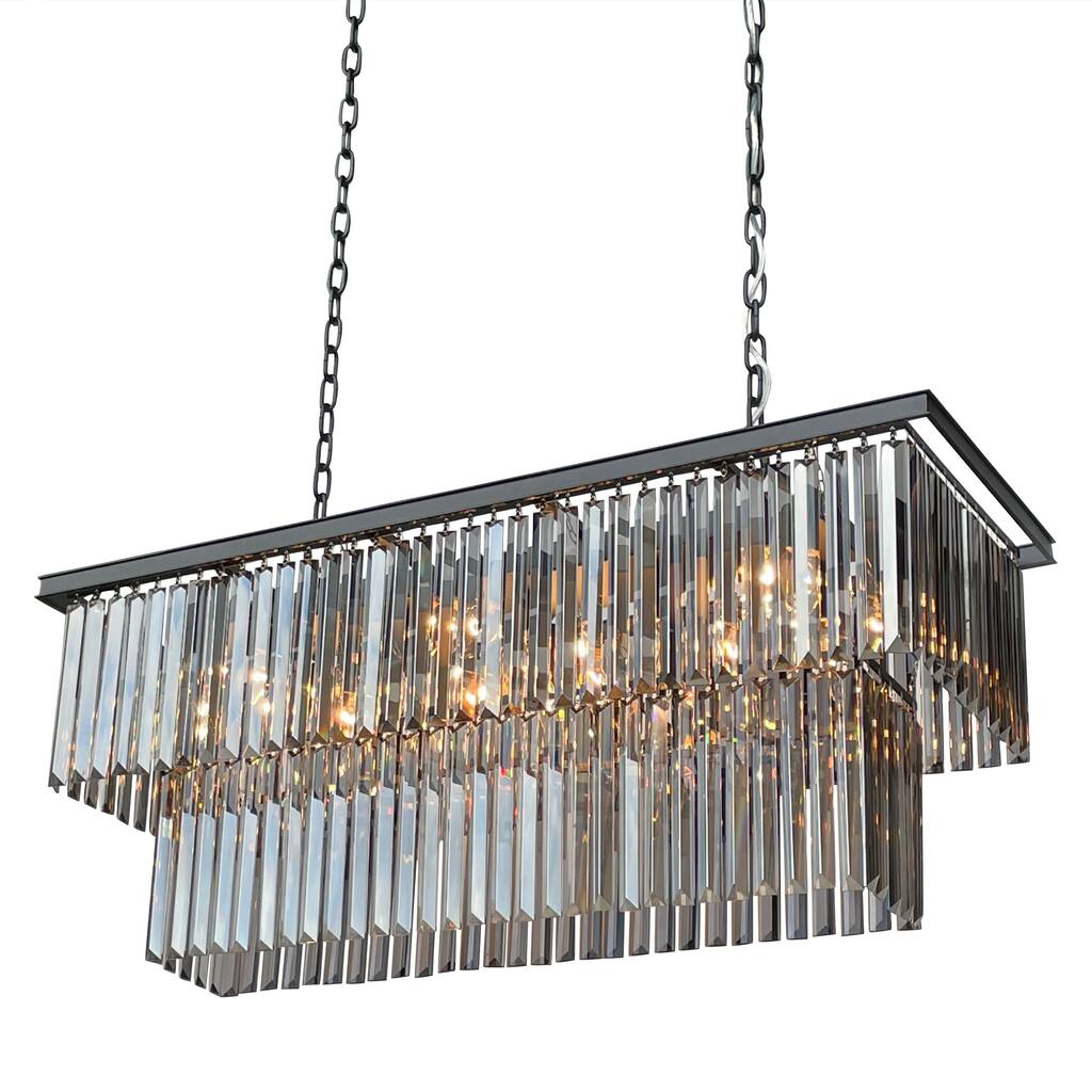 D'Angelo D'Angelo 40" Smoked Mirrored Prism Fringe Crystal Chandelier - 40 inches