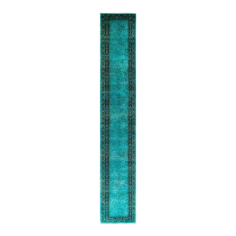 Overton Hand Knotted Wool Vintage Inspired Modern Contemporary Overdyed Blue Runner Rug - 2' 9" x 17' 10"