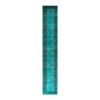 Overton Hand Knotted Wool Vintage Inspired Modern Contemporary Overdyed Blue Runner Rug - 2' 9" x 17' 10"