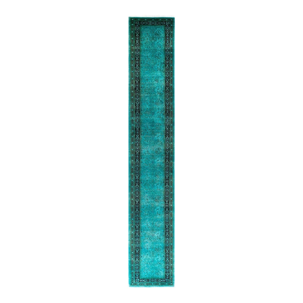 Overton Hand Knotted Wool Vintage Inspired Modern Contemporary Overdyed Blue Runner Rug - 2' 9" x 17' 10"