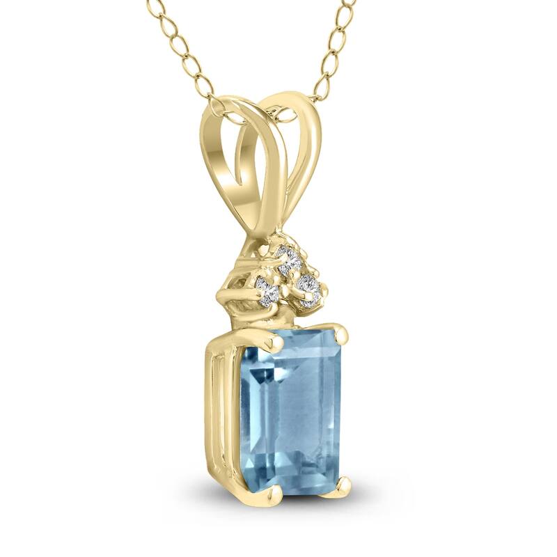 Marquee 14K Yellow Gold 6x4MM Emerald Shaped Aquamarine and Diamond Pendant