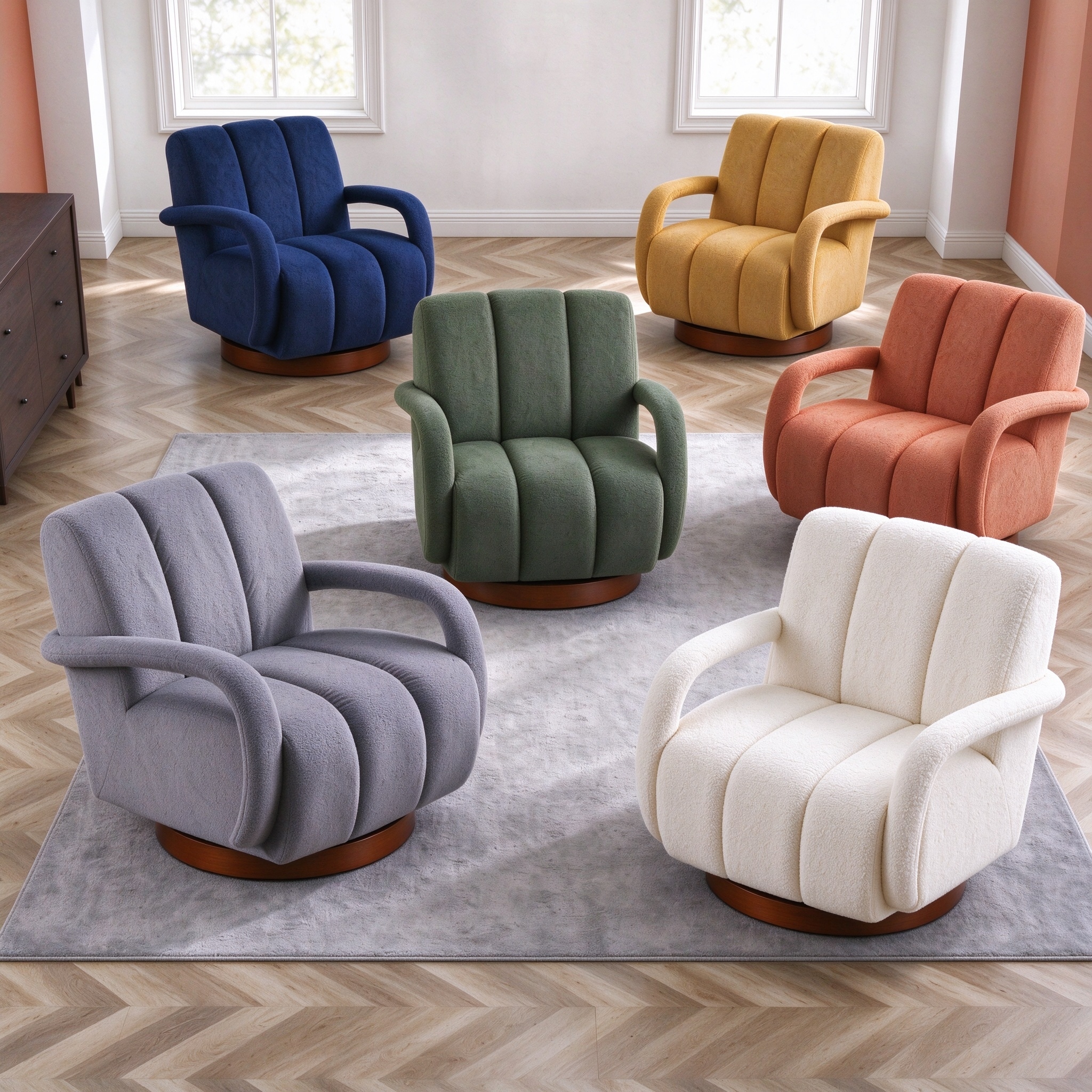 Art Lron Upholstered Swivel Accent Armchair with Solid Wood Round Base
