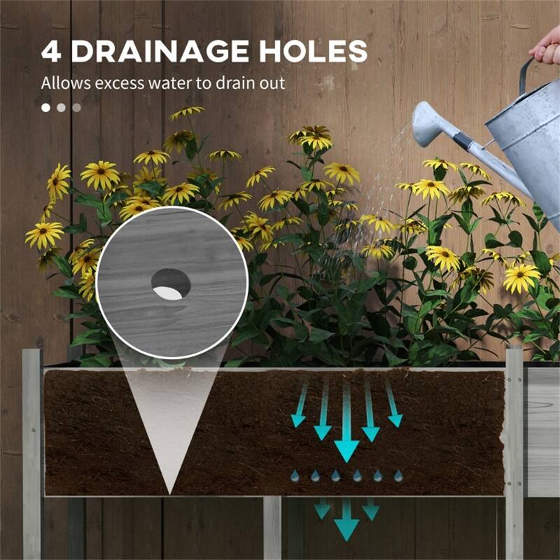 Elevated Outdoor Fir Wood Planter Box for Vegetables Herbs and Flowers with Drainage System - 88.5" L x 21.75" W x 31.5" H