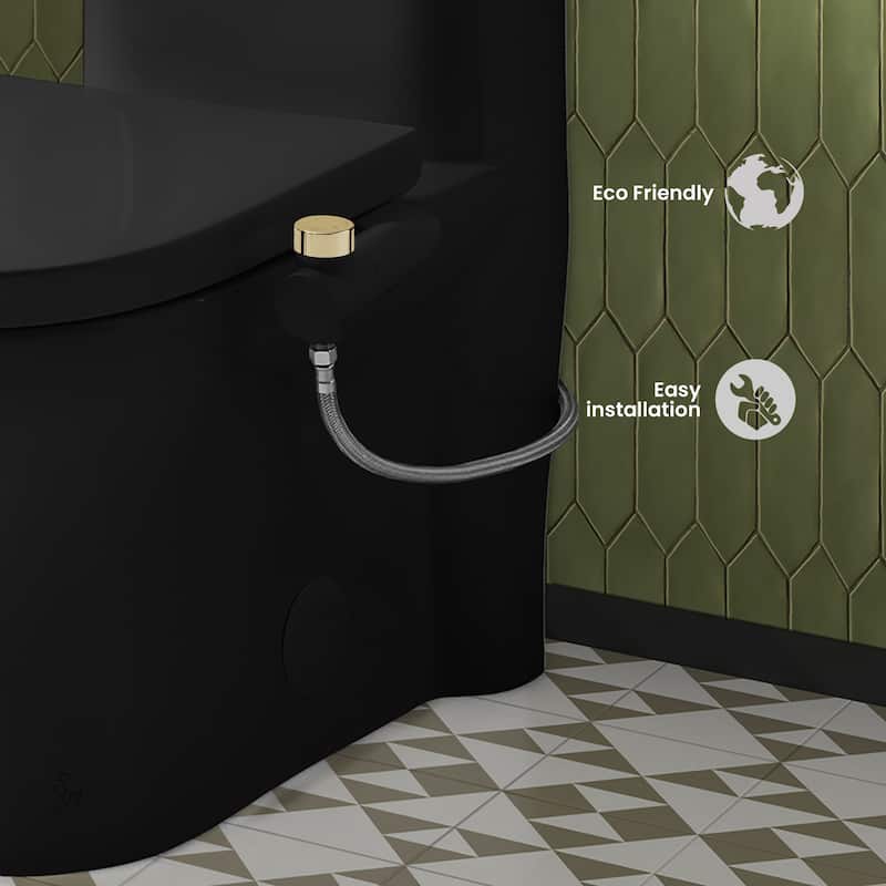 Aqua Non-Electric Bidet Toilet Attachment In Matte Black With Polished Gold Hardware