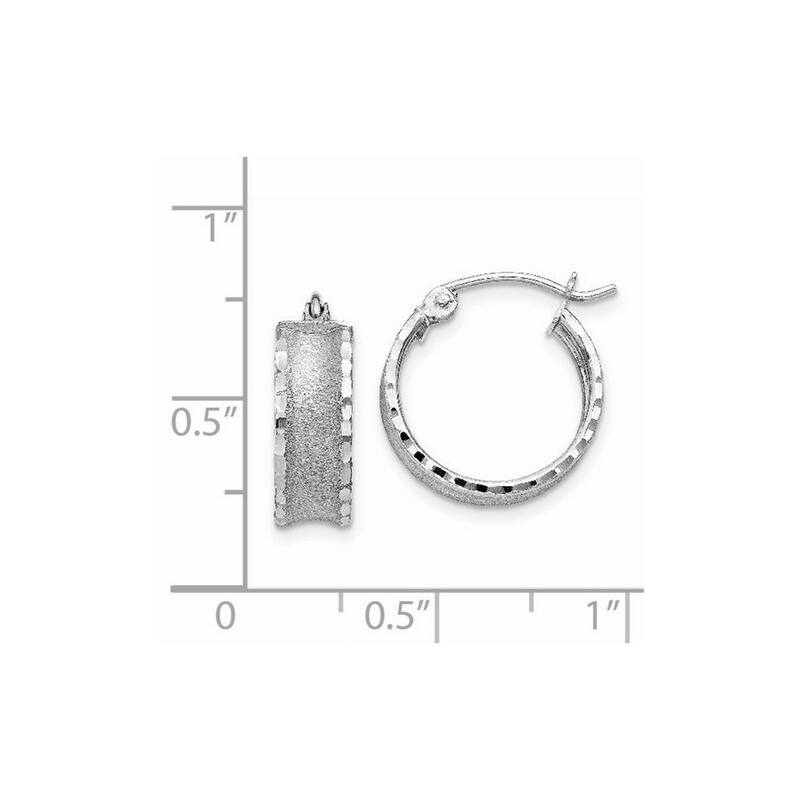 Curata 14k White Gold Hinged Post Sparkle Cut Satin Hoop Earrings - 16x15mm