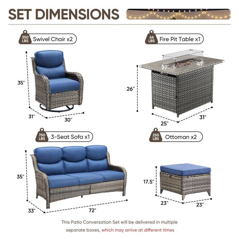 Pocassy Outdoor Fire Pit Sofa Swivel Chairs Ottoman Conversation Set