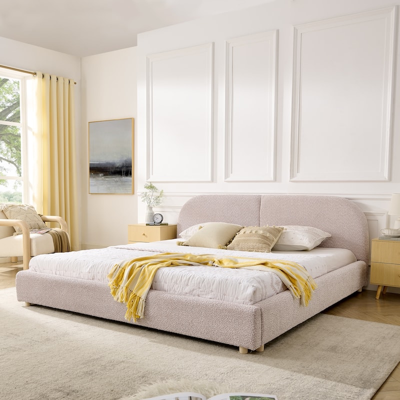 King Size Upholstered Bed Frame with Tall Headboard