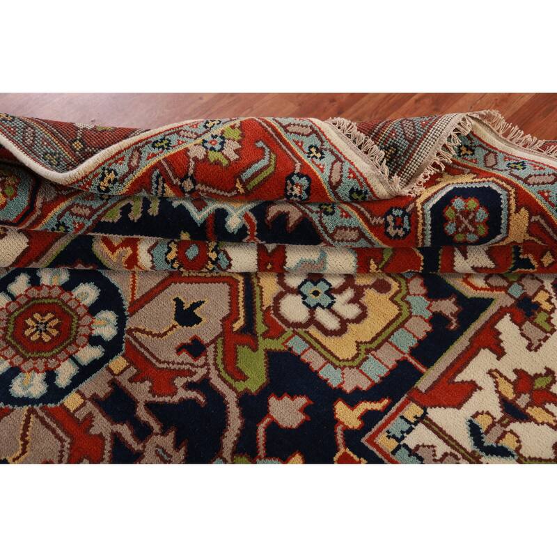 Medallion Ivory Oushak Oriental Area Rug Handmade Wool Carpet - 8'10" x 11'10"