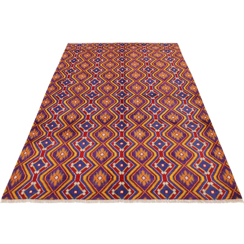 Boho Chic Balochi Sanchez Purple/Blue Hand Knotted Wool Rug - 4'11'' x 6'8''