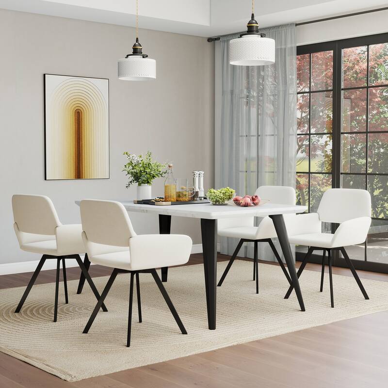 Homy Casa 5-Piece Dining Set with Rectangular Table and Upholstered Swivel Armchairs
