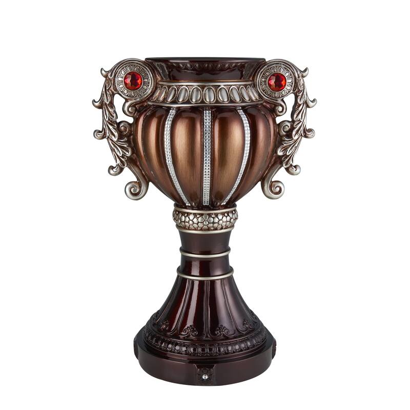 Bronze and Silver Polyresin Urn Table Vase with Stone Embellishments - Bronze-Silver