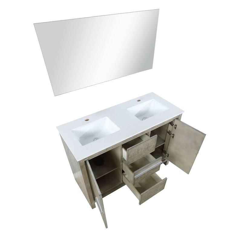 Lafarre 36 in W x 20 in D Rustic Acacia Bath Vanity, White Quartz Top and 28 in Mirror