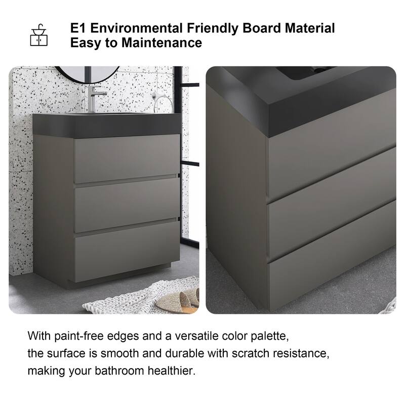 Freestanding Bathroom Vanity with Black Solid Surface Top
