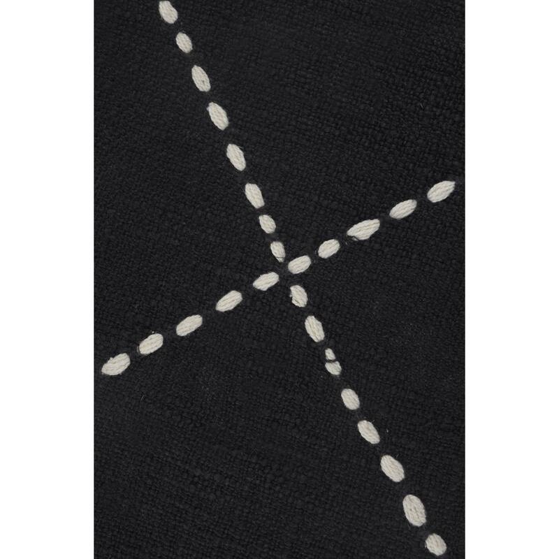 20" Black and White Geometric Tasseled Square Throw Pillow