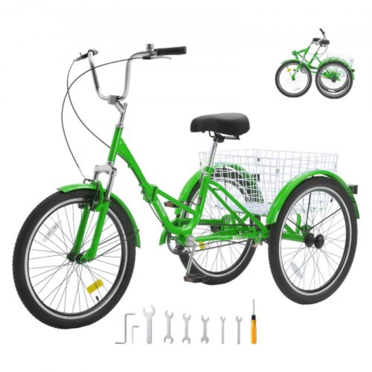 Folding Adult Trike 20-Inch 3-Wheel Bike with Basket & Adjustable Seat - 63 x 29.9 x 45.3 in