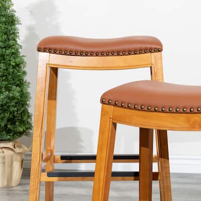 30" Bar Stool Counter Height Bar Stools W/ Footrest Backless Kitchen Chair, Olive