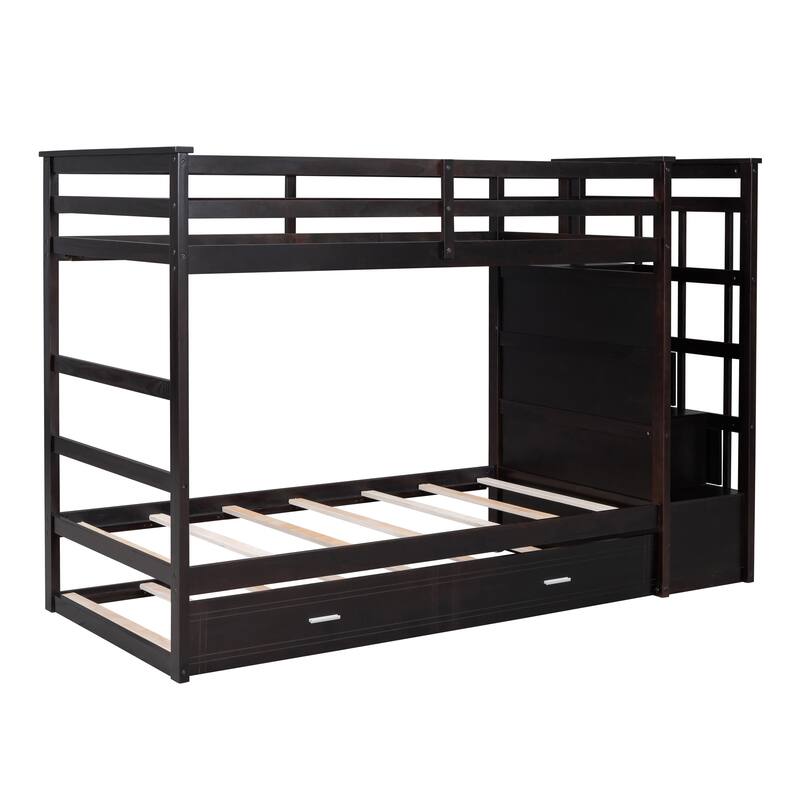 Stylish Twin-Over-Twin Bunk Bed with Solid Pine Construction & Easy Storage Staircase for Children's Bedrooms, Guest Rooms