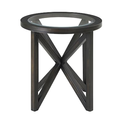Modern Round Coffee Table, Tempered Glass Coffee Table Solid Wood Base Transparent Glass Top